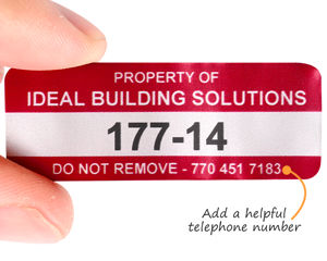 Asset tags with Do Not Remove message