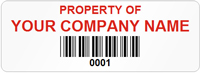 Asset Label Property of Company Name with Barcode