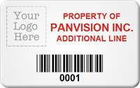 Asset Label Property of Company Name with Barcode