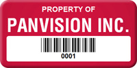 Asset Label Property of Company Name with Barcode