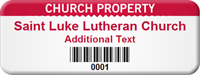 Custom Church Property Asset Tag with Barcode