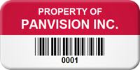 Asset Label Property of Company Name with Barcode