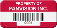 Asset Label Property of Company Name with Barcode