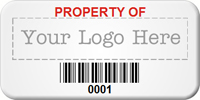 Asset Label Property of Company Name with Barcode