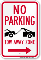 No Parking Tow Away Zone In Right Sign