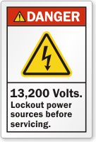 13 200 Volts Lockout Power Sources Before Servicing Label