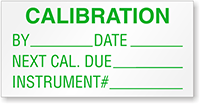 Calibration: By/Date/Next Cal. Due/Instrument#   Green