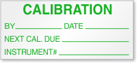 Calibration By, Date, Next Cal. Due, Instrument Label