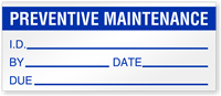 Preventive Maintenance I.D. Write-On Quality Control Label