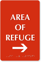 Area Of Refuge TactileTouch Braille Arrow Sign