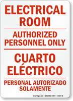 Electrical Room Authorized Personnel Only Bilingual Sign