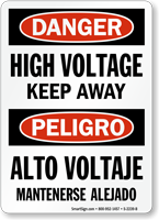 Danger Bilingual High Voltage Keep Away Sign