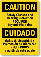 Caution Safety Glasses Required Beyond Point Sign