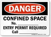 Danger Confined Space Permit Required Sign