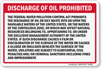 Discharge Oil Prohibited US Water Pollution Act Sign