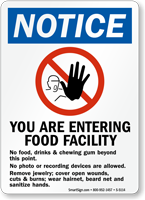 Food Facility No Food Drink Chewing Gum Sign
