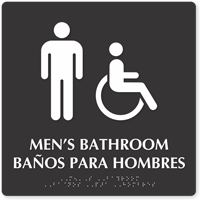 Bilingual Men's Bathroom Tactile Touch Braille Sign