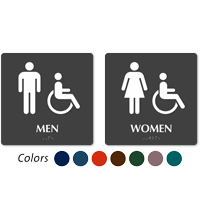 Men and Women Restroom Signs Set With Braille And Accessible Pictograms
