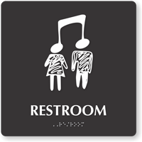 Restroom Braille Sign with Music Connect People Symbol