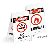 Danger No Smoking Flammable Reversible Fold Ups Floor Sign