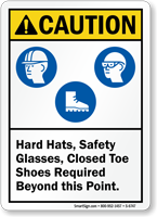 Hard Hats Safety Glasses Shoes Required Caution Sign