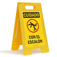 Cuidado Con El Escalon Spanish Standing Floor Sign