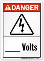 Danger ANSI High Voltage Add Volts Sign