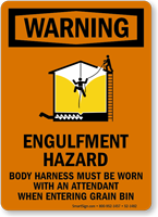 Engulfment Hazard Body Harness Required Sign