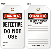 Danger Defective Do Not Use 2 Sided Tag