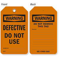 Warning Defective Do Not Use 2 Sided Tag