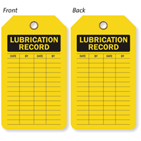 Lubrication Record Double Sided Inspection and Status Record Tag