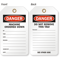 Danger Machine Ordered Down Double Sided Tag