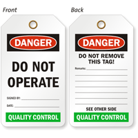 Quality Control Color Code Department OSHA Danger Double Sided Tag