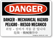 Multilingual Mechanical Hazard OSHA Danger Sign