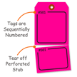 Blank Fluorescent Pink Numbered Tag with Tear-Stub